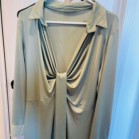 Pants - Chic Sage Green Tie-Front Blouse